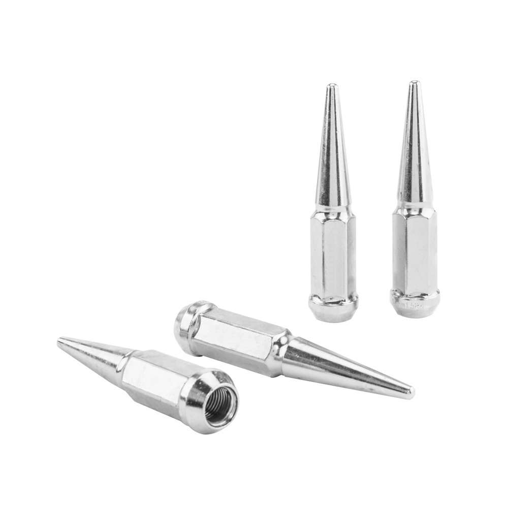 MOTORHOT 32Pcs Wheel Spike Lug Nut with 1 Socket Key 14x2 Chrome Tall Closed End Nuts Compatible with 1999-2004 Ford F-250 Ford F-350 Super Duty 4