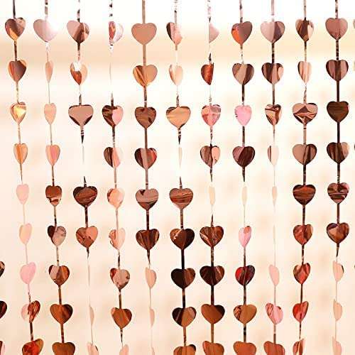 FRNDZMART Rose Gold Party Curtains, Pack of 4, Romantic Heart Hangings, for Girlfriend, Wife | 6 x 3 ft Long, Foil Fringe Curtains 6