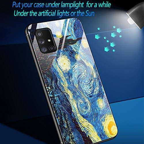 Leton-US Samsung Galaxy S21 Case Silicone Luminous Noctilucent 9H Tempered Glass Back Cover Soft Slim TPU Bumper Shockproof Phone Case for Samsung S21 5g Glow in Dark Butterfly 6