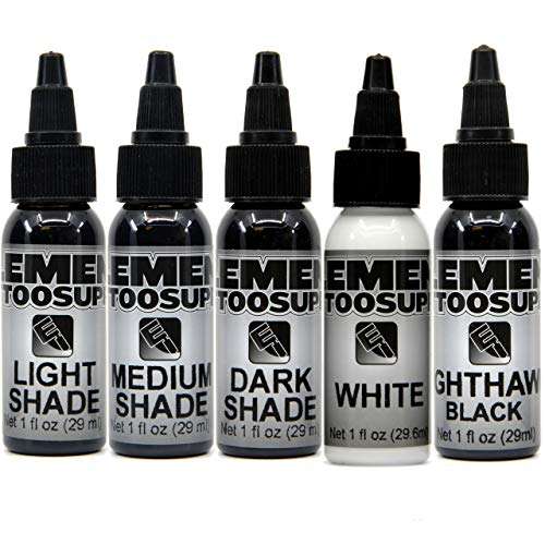 Element Tattoo Supply Shading 3 Stage Grey Wash Black White Tattoo Ink Light Medium Dark Shades (5) 1oz Bottles 1