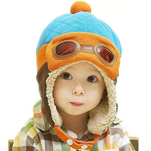 Happy Will Pilot Aviator Fleece Warm Wool Hat Cap with Earmuffs for Kids (Blue) 1