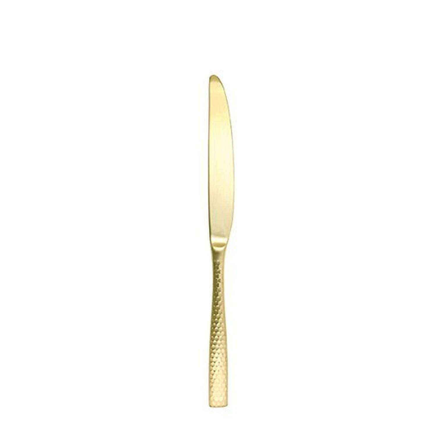 Fortessa Lucca Faceted 18/10 Stainless Steel Flatware, Solid Handle Table Knife, 9.9", Set of 12, Brushed Gold
