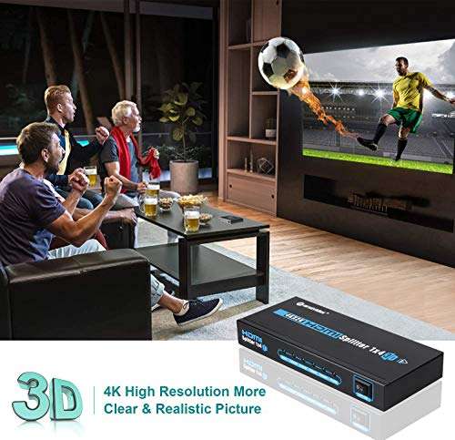 4K HDMI Splitter 1 in 4 Out, Farstrider 4K HDMI Splitter Switcher Intelligent Hub 4K Full HD 1080P 3D Compatible for TV PC Laptop Xbox 360 one, PS4 PS3,Nintendo Switch, Roku Fire Stick, Blu-ray player 2