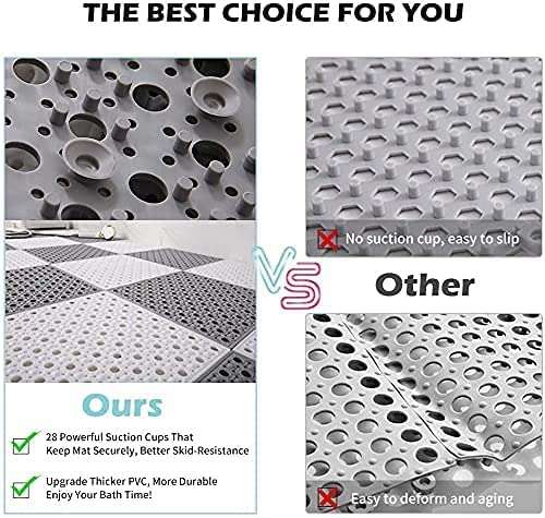 Stibnite Bath Mat, Interlocking Soft PVC Floor Tile Mat Square DIY Mat 12 x12 Inch, with Suction Cups, Massage Design and Drain Holes for Kitchen Bathroom Shower Pool Balcony (12) (12 x 12 inch, 12) 6