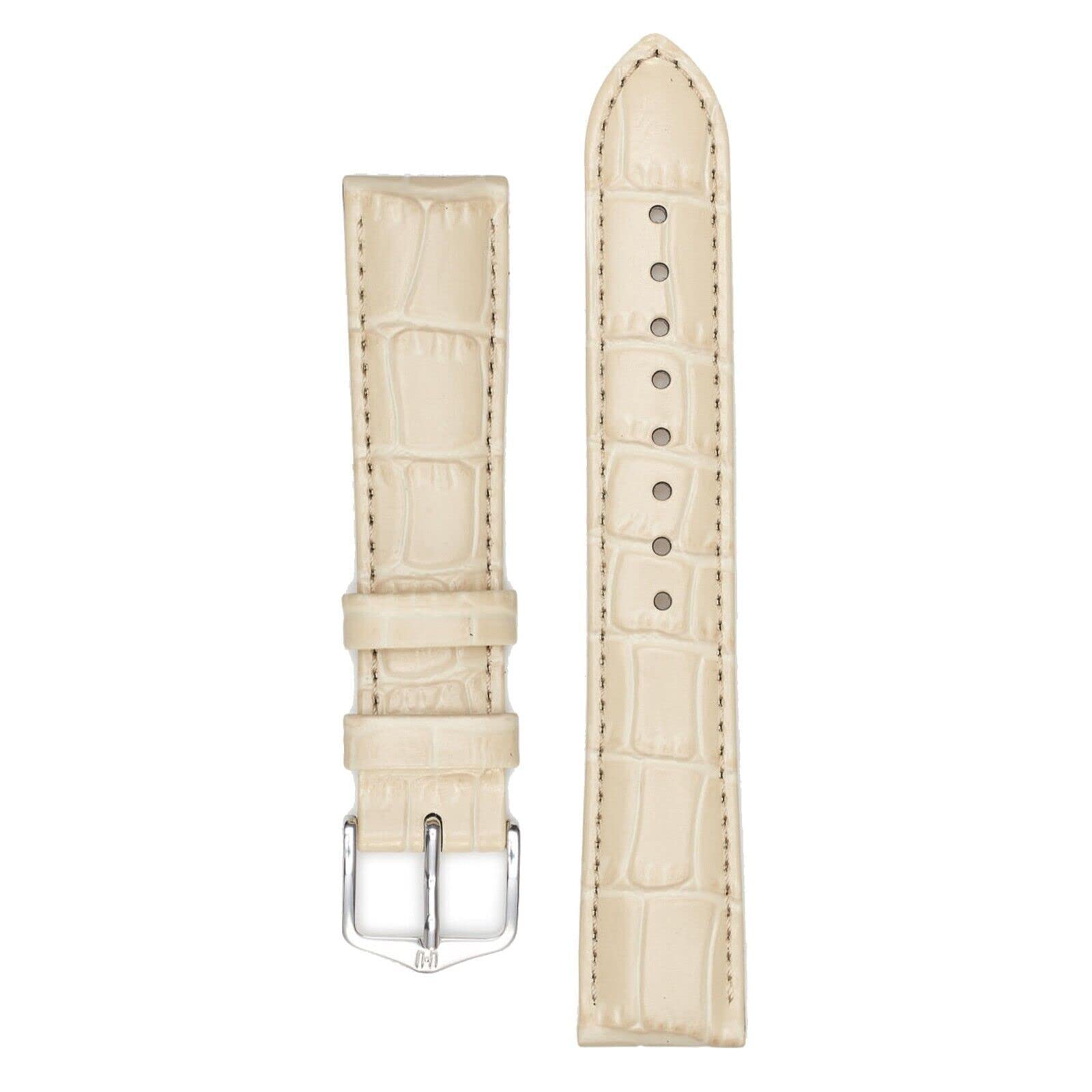 HIRSCH Louisianalook Leather Watch Strap - Alligator-embossed - Beige Band, Gold-Colored Buckle - 18mm (L) 2