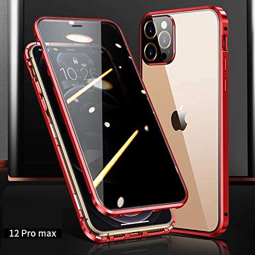 HENGHUI Lockable Anti Peeping Case for iPhone 12 Pro Max Magnetic Bumper Case with Camera Lens Protector Privacy Screen Anti-Peep Glass Protector,Red 2