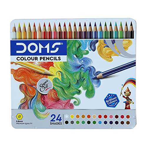 DOMS 24 Shades Super Soft Color Pencils Flat Tin Box|Smooth Color Application|For Blending&Experimenting Different Art Strokes|Non-Toxic&Safe For Childrens|Pack Of 1|Multicolor 1