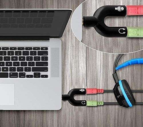 Lowfe Audio Jack Headphones with mic, 3.5 mm Jack Splitter 2 Male 1 Female Black (U-Shape) 4
