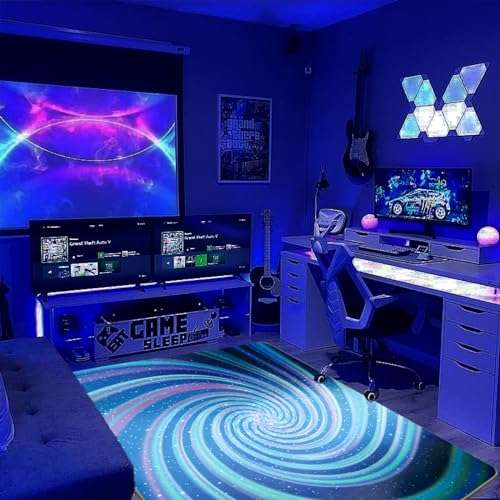 SEBKQ Optical Illusion Area Rug Black Light,UV Reactive 3D Fluorescent Rug for Bedroom Living Room Decorative Rug 70"×47"×0.39" 3