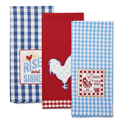 DII Cotton Embroidered Dish Towels, 18x28" Set of 3, Oversized Decorative Kitchen Towels for Cooking and Baking-Rise N Shine 2