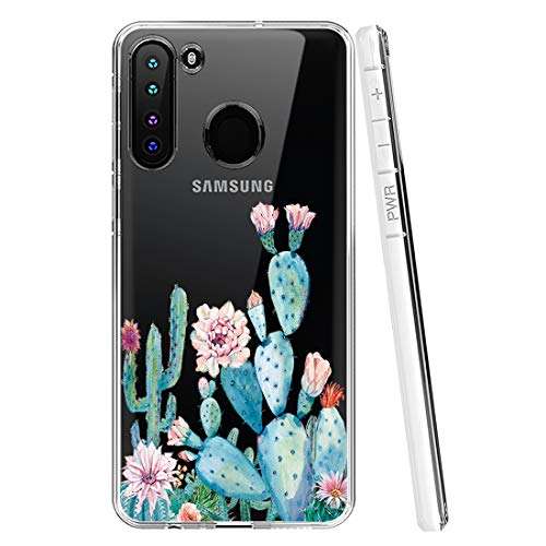 Sidande Case for Galaxy A21, Samsung A21 Case for Girls Women, Shockproof Clear Floral Soft Flexible TPU Slim Phone Protective Case Cover for Samsung Galaxy A21 (Cactus) 2