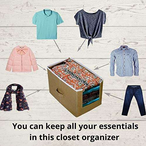 ARVANA Kurtis Organizer for Wardrobe/Closet Storage Box and Clothing Organiser for Women/Girls Clothes, Non - Woven - Set of 2, Beige 5