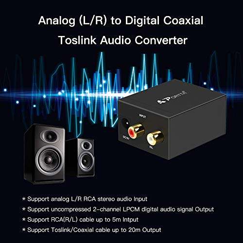 ADC Converter, PORTTA Analog RCA R/L to Digital SPDIF Optical Toslink Coaxial Audio Converter Adapter for PS3 PS4 Xbox DVD Blu-ray Sky HDTV Apple TV Amplifier Stereo Soundbar 4