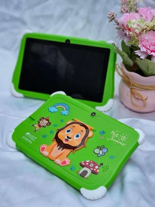 CUPEX Kids Tablet 7 Inch with Case with Cartoon Lion Design, Green Protective Cover, Educational Device Holder with Stand 1
