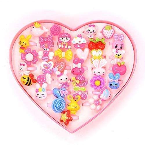 MM RETAILS Little Girl Cute Lovely Jewel Rings Girl Pretend Play and Dress Up Rings for Party Rings Set Cartoon Cute Kids Accessory Gift for Children (Pack of - 36) 1