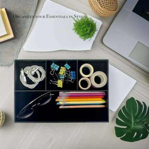 UnionBasic Flat 3-Slot Small Desk Drawer Tray Stationery Sundries Gadget Organizer Storage Box Business Card Holder Key Container, White Square 2