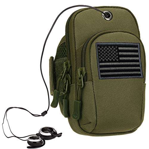 Protector Plus Tactical Running Cell Phone Armband Case Holster Bag EDC Utility Gadget Gear Medical Pack Tool Pocket Purse (Patch Included), Army Green 1