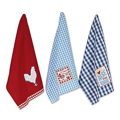 DII Cotton Embroidered Dish Towels, 18x28" Set of 3, Oversized Decorative Kitchen Towels for Cooking and Baking-Rise N Shine 1