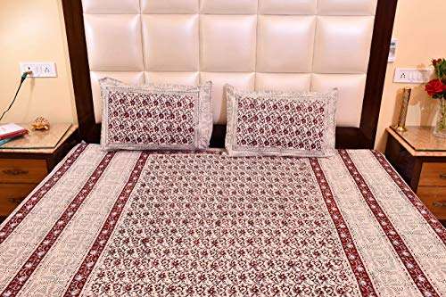 Ashok's Sonali Home Fashions 100 % Pure Cotton 124TC Hand-Block Print Art Jaipuri Rajasthani Traditional Double and Single Bedsheet Combo Set of Double Bedsheets with 2 Pillow Cover 3
