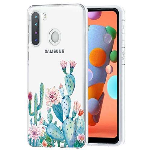 Sidande Case for Galaxy A21, Samsung A21 Case for Girls Women, Shockproof Clear Floral Soft Flexible TPU Slim Phone Protective Case Cover for Samsung Galaxy A21 (Cactus) 5