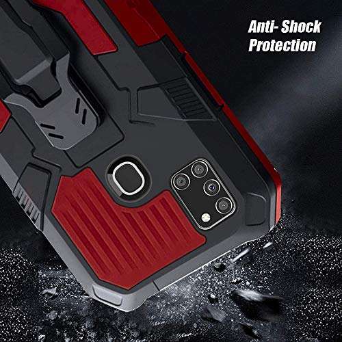 Compatible with Samsung Galaxy A21S Case,with [2 Pack] Tempered Glass Screen Protector,15ft. Drop Tested Protective Case| Kickstand || Heavy-Duty || Belt Clip |for Samsung A21s -RED 2