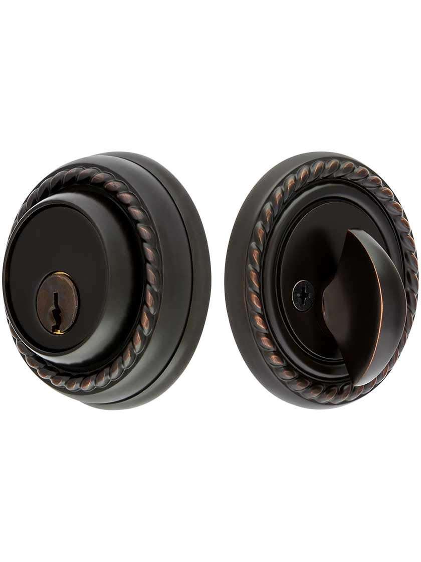 Solid Brass Single Cylinder Rope Style Deadbolt Oil Rubbed Bronze with 2 3/8" Backset