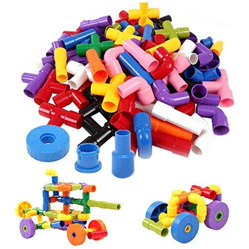 tumtum coloured educational play and learn plastic building block set pipes puzzle set - blocks for kids ( 56 pieces )(jigsaw puzzle)- Multi color 1
