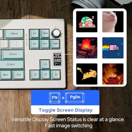 EPOMAKER Shadow-X Gasket Mechanical Keyboard with Screen, Hot Swappable 3 Modes (2.4ghz/Bluetooth/USB-C Wired) Wireless Gaming Keyboard, Poron Foam, Silicon Pad (White Blue, Wisteria Linear Switch) 3