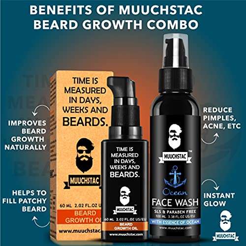 Muuchstac Men's Herbal Beard Growth Oil - 60ml & Refreshing Ocean Face Wash - Fights Acne & Pimple, Skin Whitening & Brightening - 100 ml, Sulphate & Paraben Free 2