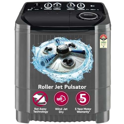 LG 8.5 Kg 5 Star Wind Jet Dry Rat Away Technology Semi-Automatic Top Loading Washing Machine (P8535SKMZ, Roller Jet Pulsator, Collar Scrubber, Middle Black) 1