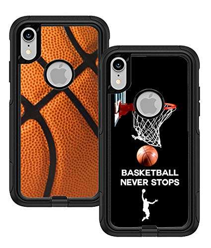 Teleskins Protective Designer Vinyl Skin Decals/Stickers Compatible with Otterbox Commuter iPhone Xr Case - Basketball and Basketball Never Stops Design Pattern [Pack of 2 Skins] - Only Skins 1