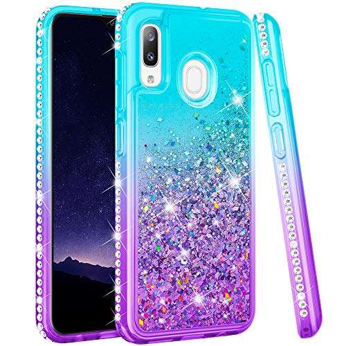 Ruky for Samsung Galaxy A20 Case, Glitter Liquid Bling Flowing Quicksand Diamond Series Soft TPU Protective Girls Women Cover Phone Case for Samsung Galaxy A20 / A30 Case (2019) - Aqua 1