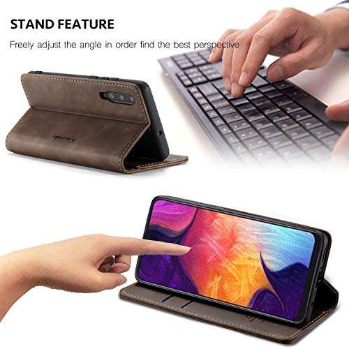 Galaxy A50 Case,Bpowe Leather Wallet Case Classic Design with Card Slot and Magnetic Closure Flip Fold Case for Samsung Galaxy A50 (Coffee) 5