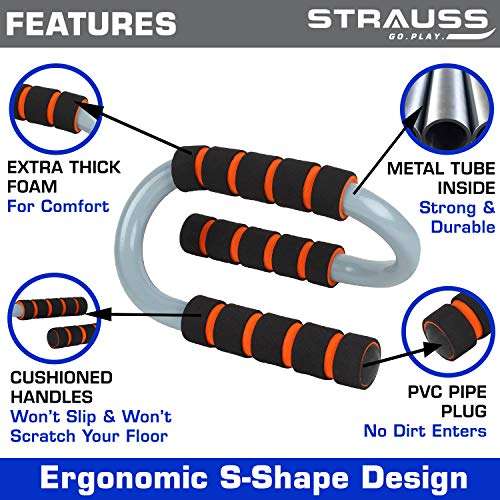 Strauss S Shape Push up Bar, Pair (Black/Orange) 2