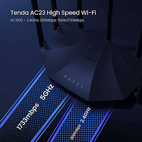 Tenda AC23 Dual-Band WLAN Router, AC2100 Wi-Fi Gigabit (2.4 GHz 300 Mbps, 5 GHz 1733 Mbps, 4 x Gigabit Ports, App Control, 4 x 4 MU-MIMO, 7 x 6 dBi External Antennas), Black 4