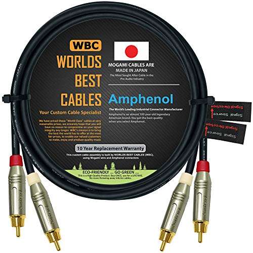 WORLDS BEST CABLES 3 Foot – Directional High-Definition Audio Interconnect Cable Pair Custom Made Using Mogami 2549 Wire and Amphenol ACPR Die-Cast, Gold Plated RCA Connectors