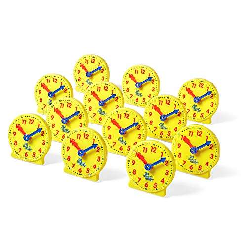 Hand2mind Mini Geared Clock for Teaching and Learning to Tell Time - Analog Learning Clock for Kids and Classrooms (Set of 12), Yellow 3