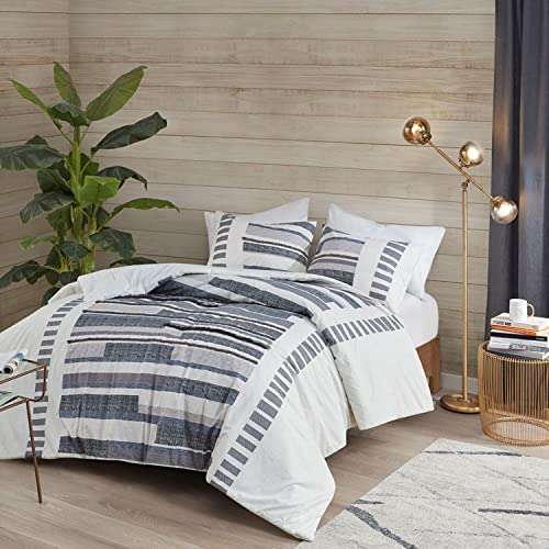 INK+IVY 100% Cotton Comforter Set Trendy Stripe Textured Design, Modern Down Alternative, All Season Cozy Bedding with Matching Shams, Full/Queen, Gray/Blush Stripes 5