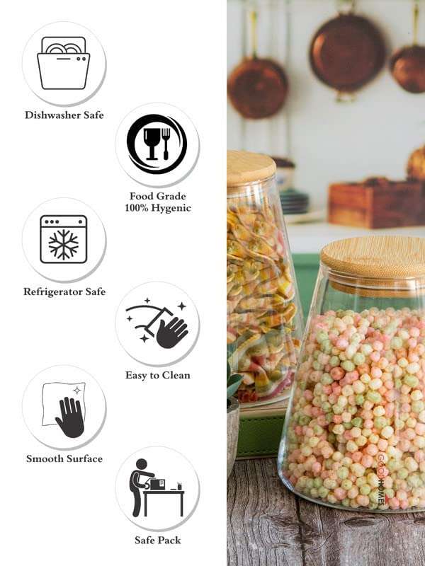 Zinble09 Borosilicate Glass Food Storage Jar With Wooden Lid || Wooden Lid Jar For Cookie, Spice, Jam, Honey || Glass Food Storage Jar (950ML) 5