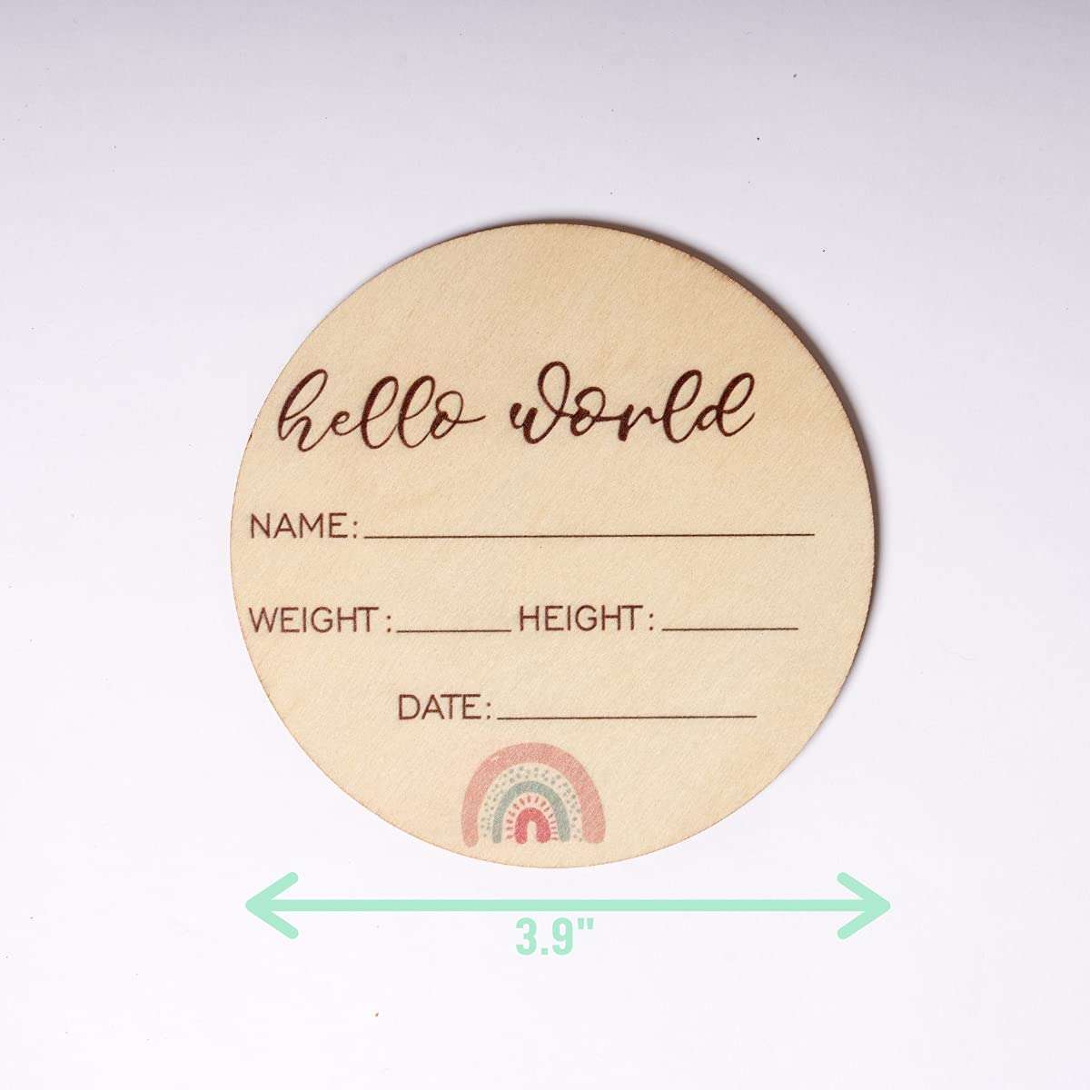 Baby Announcement Sign - Premium Wooden Rainbow Design Discs - Celebrate The Arrival of Your Baby - Record Birth Details on This Round Wooden Announcement Plaque - Built to Last and Treasure Forever 5