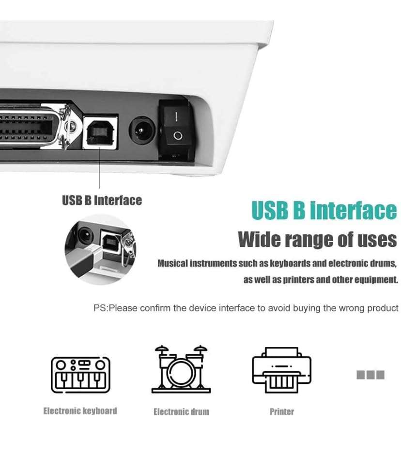 GANIX 1.5 Meter USB Printer Cable, USB A to Male To USB B 2.0 Cable Cord Compatible with Printers, Scanner For Brother Dell, HP, Epson, Canon, Lexmark, Xerox, Samsung, Epson-4.92 FEET 6