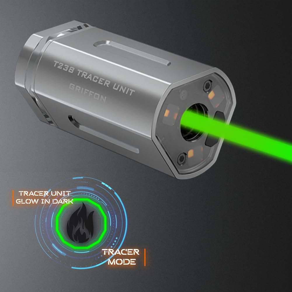 T238-Griffon Airsoft Tracer Unit, Spitfire Tactical Muzzle Flash Simulator for Airsoft Green Tracer BBS/Gel Balls with14mm CCW Threaded Interface 5