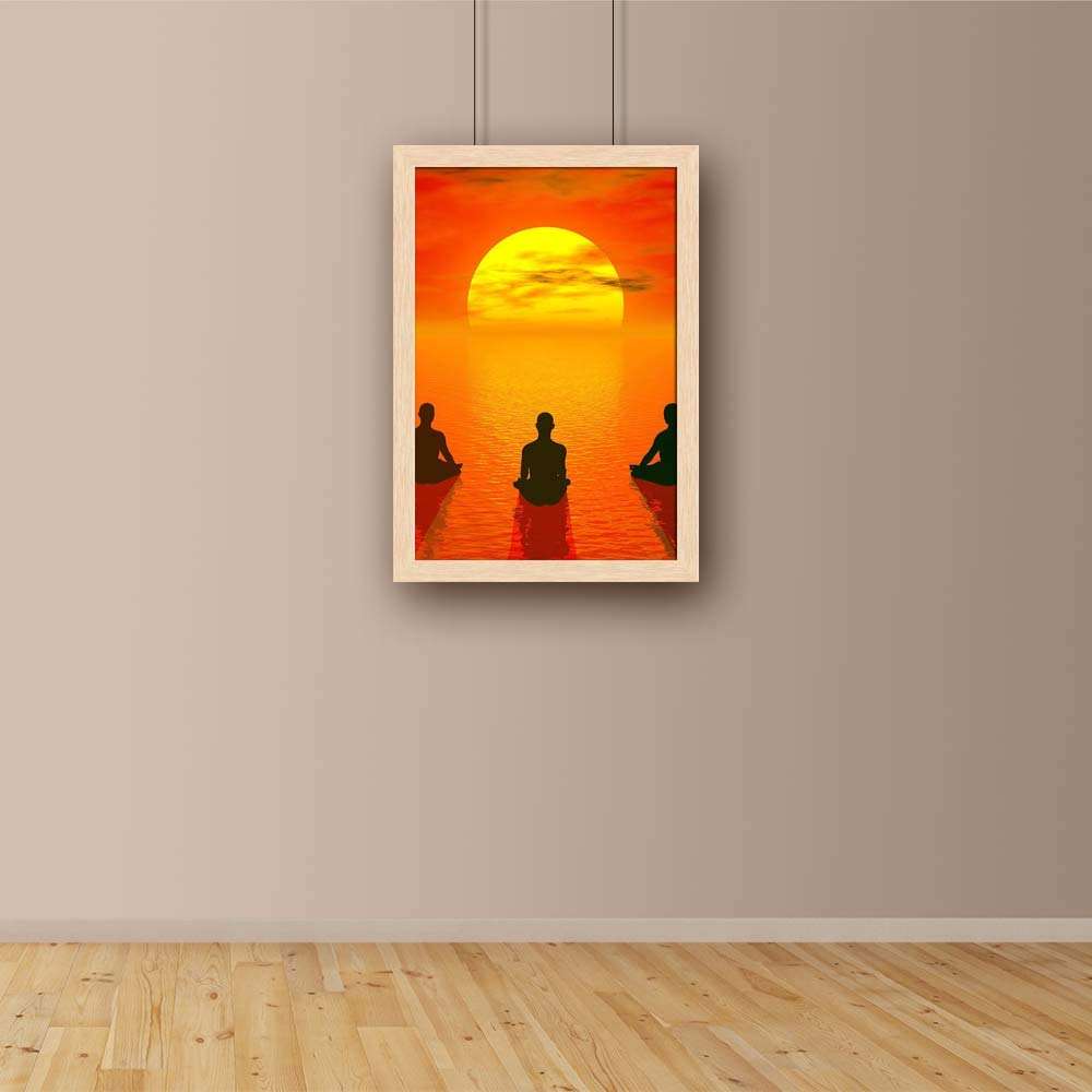 ArtzFolio Lotus Position Meditation Paper Poster Natural Brown Frame | Top Acrylic Glass 9 x 13 inch (23 x 33 cms) 3