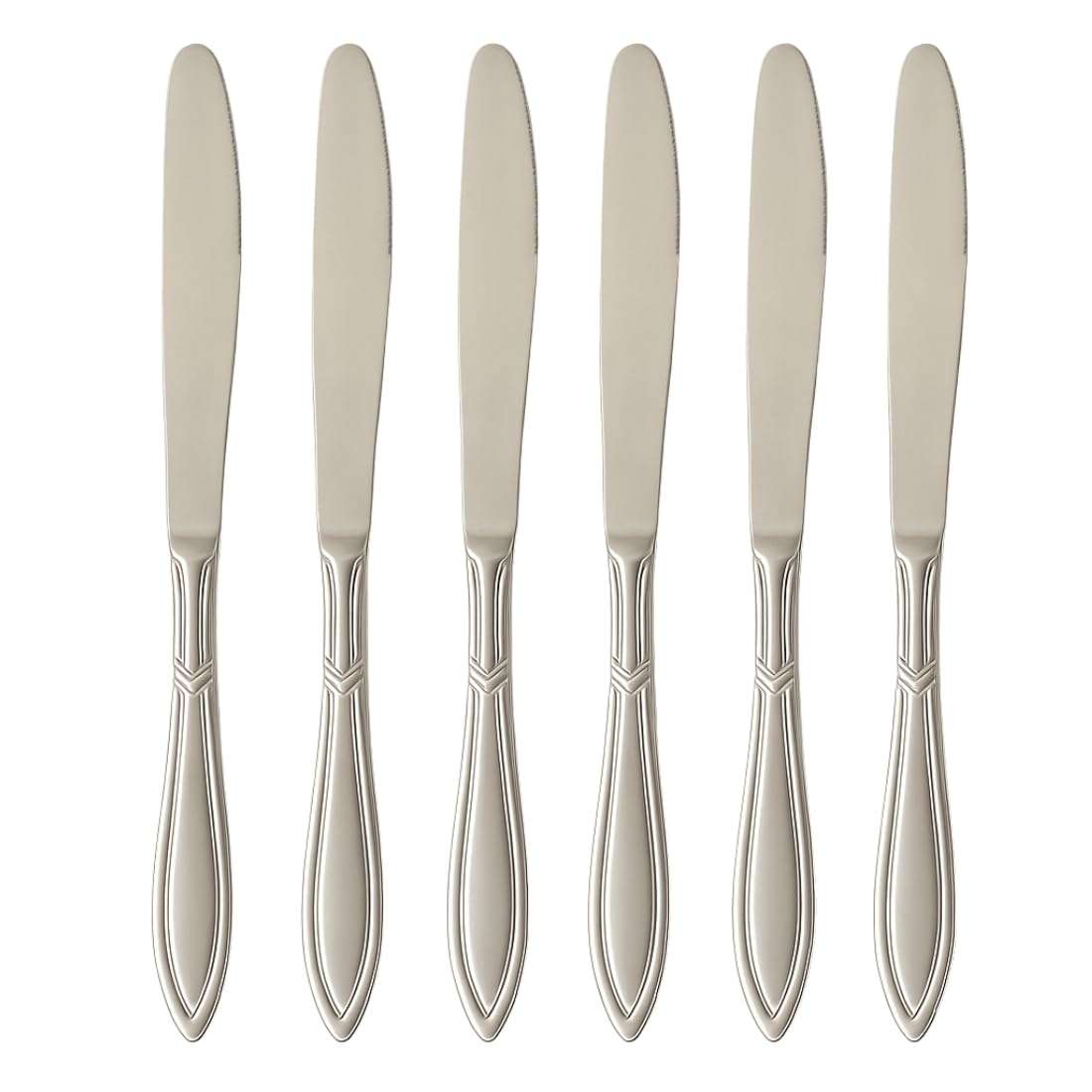 VishList 6 Pieces Stainless Steel Premium Dinner Knives, Butter Knife Set, Silver, Checks Design, 21 cm