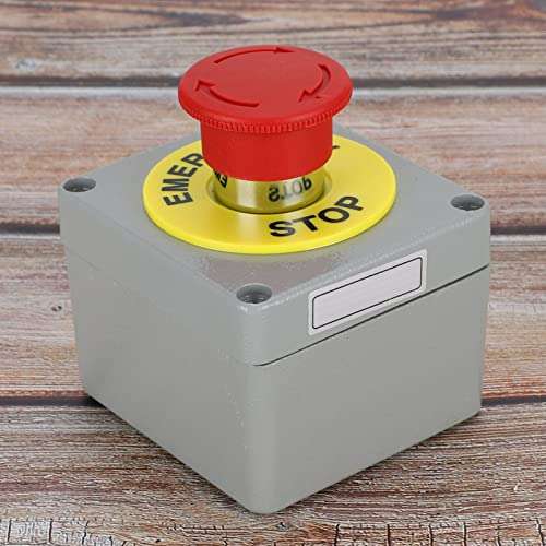 Emergency Switch Box 1 Button Stop Control Operation Box, IP66 Waterproof Emergency Stop Switch, Quick Stop Single Push Button Switch, 80x75x60 Mushroom Head Emergency Push 3
