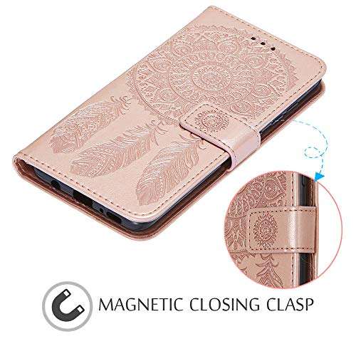 JanCalm Compatible with Samsung A20 Case,Galaxy A20 Case Wallet,Samsung A30 Case, Dream Catcher Pattern PU Leather [Wrist Strap][Card/Cash Slots] Stand Flip Cover for Girls Women (Rose Gold) 4