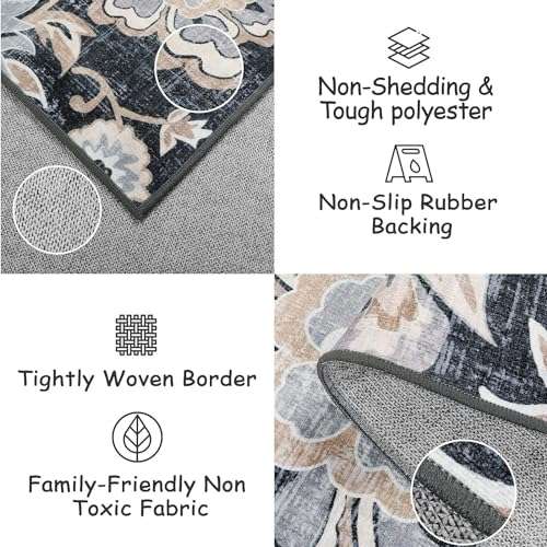 Beeiva Floral Entryway Rug Non Slip, Vintage 3x5 Rugs for Entryway with Rubber Backing Ultra Thin Entry Rugs, Paisley Print Machine Washable Area Rugs for Bathroom Kitchen Bedroom Office 4