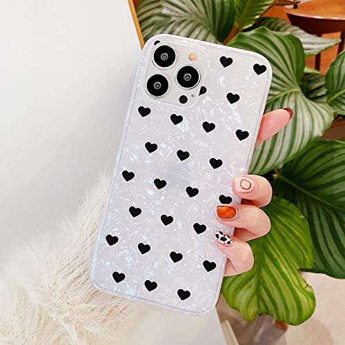 J.west Luxury Cute Black Love Heart Design Sparkle Bling Pearly Print Flexible Soft Silicone Protective Phone Case Cover Girls Women (Love) 2