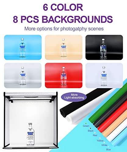 Photo Studio Light Box,SAMTIAN 16’’/40cm Professional Photo Box with 6 Color 8 Backgrounds 3200K-5500K Bi-Color Dimmable Photography Lighting Kit for Photography 3