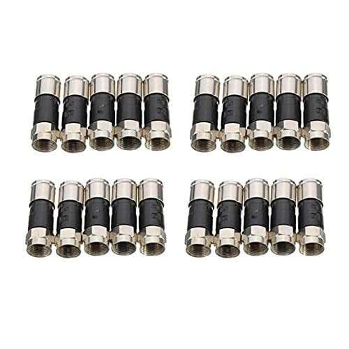 Rg6 Quad Compression Connectors,Coaxial Cable Compression Fitting Connector for Satellite & Cable TV 20pcs (Black) 1
